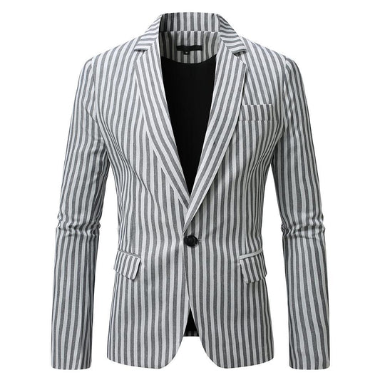 Herren nan gestreiftes Slim-Fit Sakko mit schmalem Revers und Single-Button EB