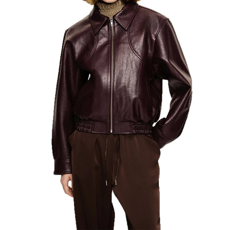 Damen Kunstlederjacke im sportlichen Schnitt mit elastischen Bündchen EB
