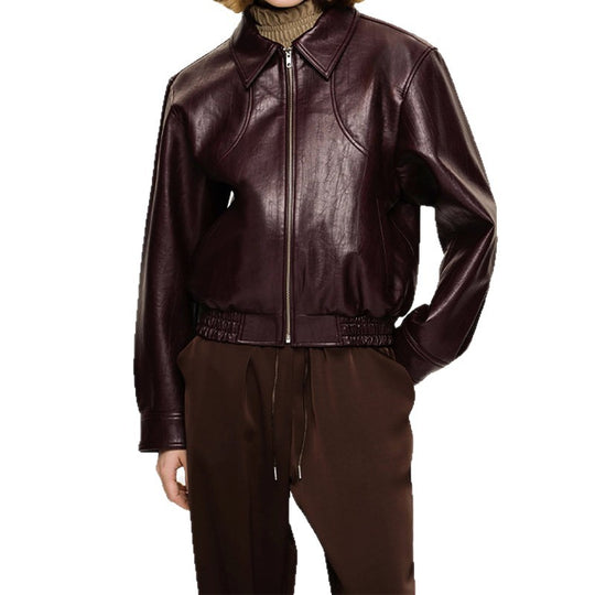 Damen Kunstlederjacke im sportlichen Schnitt mit elastischen Bündchen EB