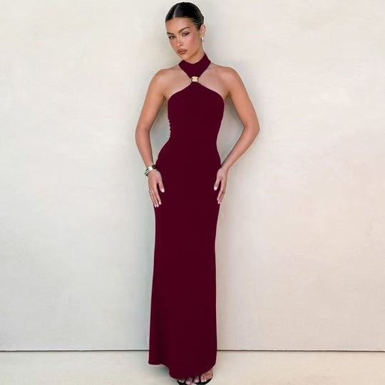 Damen Elegantes Maxikleid mit schickem Halterneck und figurbetonter Silhouette EB
