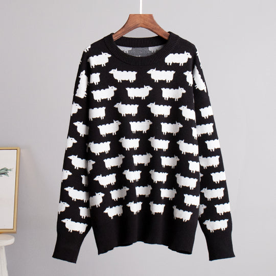 Damen Gemusterter Strickpullover mit Schafmotiven EB