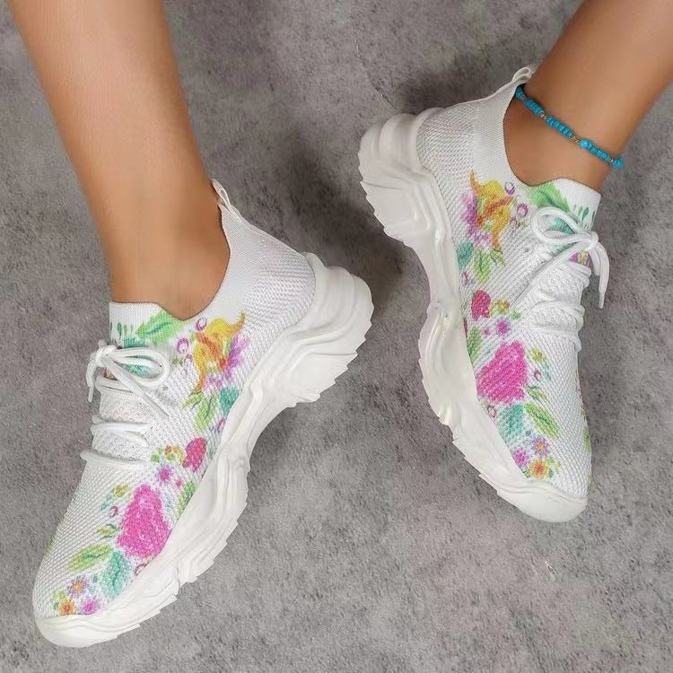Damen Sportliche Sneaker mit floralem Muster und atmungsaktivem Obermaterial EB