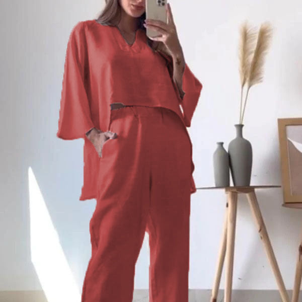 Damen elegantes und lässiges Zweiteiler-Outfit mit weitem Schnitt EB
