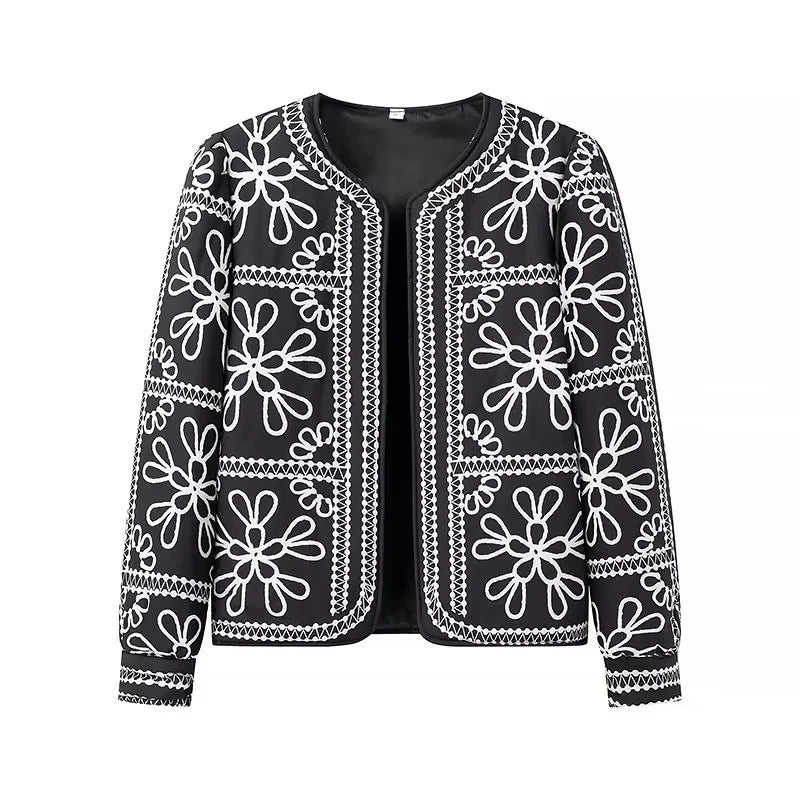 Damen gestickte Blumenjacke mit Volumenärmeln EB