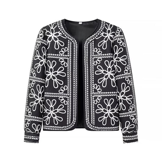 Damen gestickte Blumenjacke mit Volumenärmeln EB