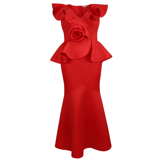 Damen Glamouröses Abendkleid mit Rüschen und floralem Detail EB