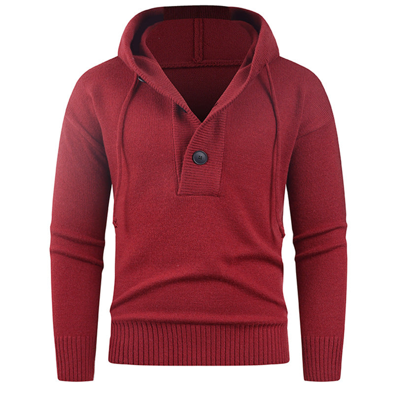 Herren modischer Pullover mit hohem Kragen und funktionalen Knöpfen EB