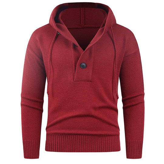 Herren modischer Pullover mit hohem Kragen und funktionalen Knöpfen EB