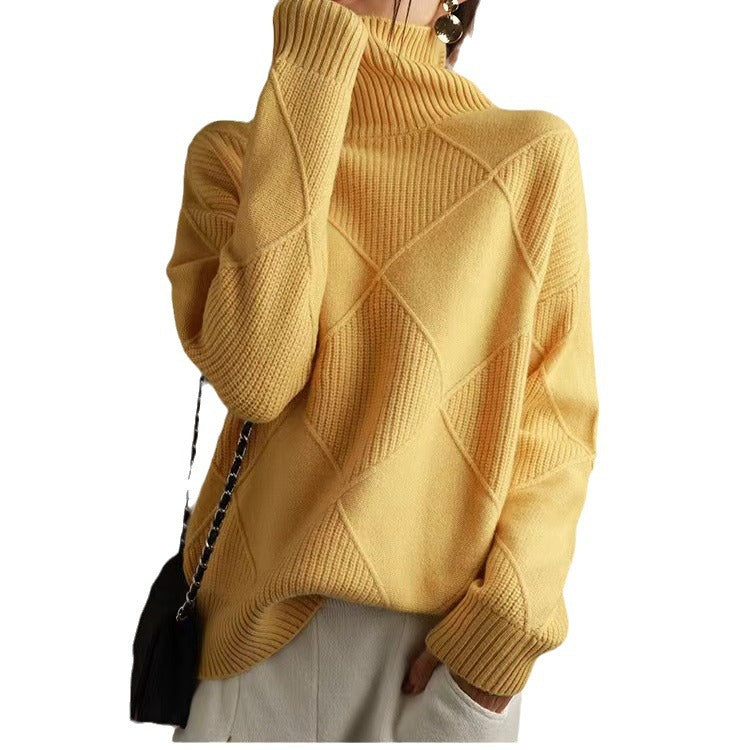 Damen Grobstrickpullover mit schickem Rollkragen und strukturiertem Muster EB