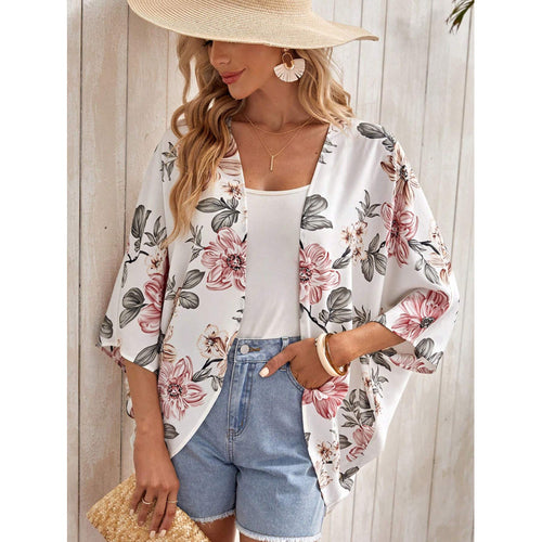 Damen Modischer Kimono mit floralem Design und weit geschnittenen Ärmeln EB