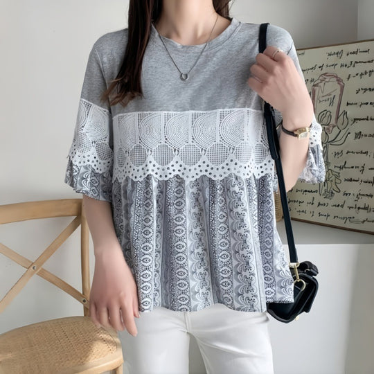 Damen Freizeitbluse mit Spitzenbesatz EB