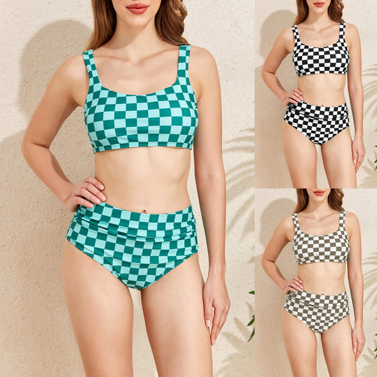 Damen Hochtailliertes Bikini-Set mit checkermuster EB