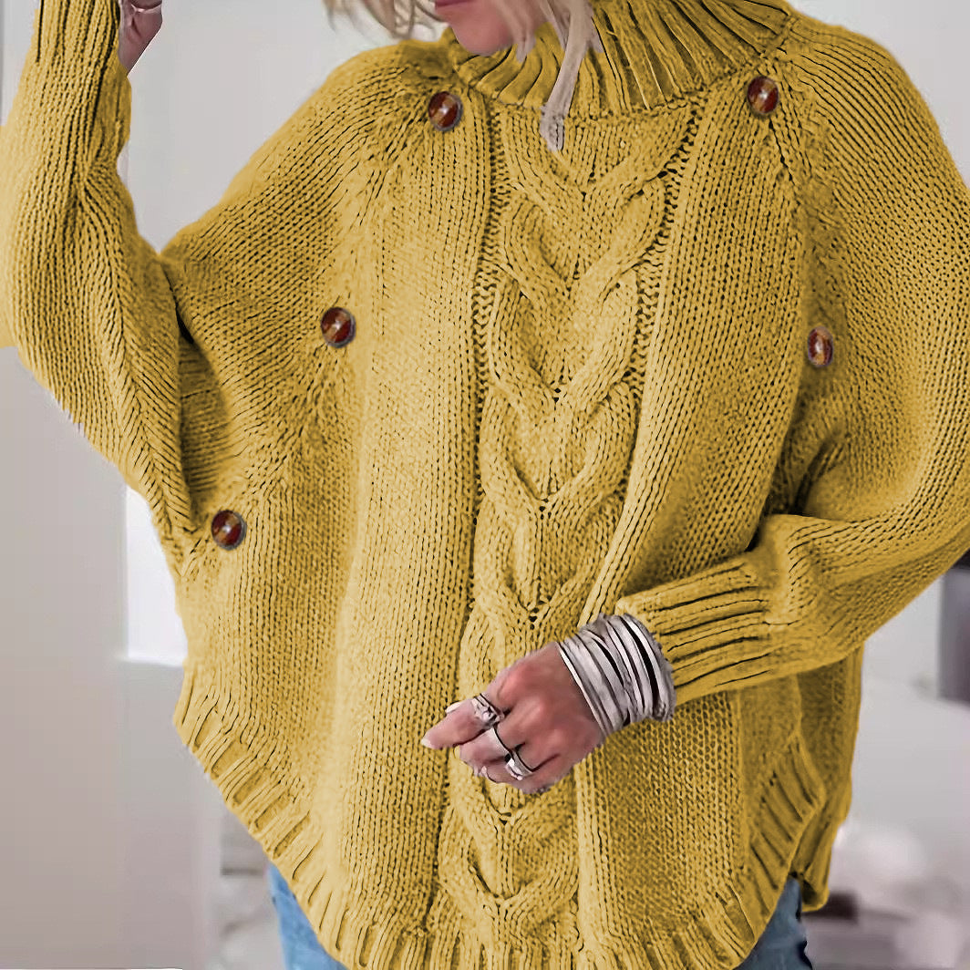 Damen Grober Strickpullover mit modernem Zopfdesign und praktischen Knöpfen EB