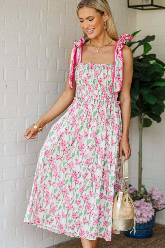 Damen Sommerkleid mit Raffung und schulterlangen Bindebändern EB
