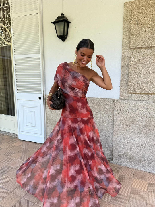 Damen Wickelkleid mit modischem Farbmuster und elastischem Tailleneinsatz EB