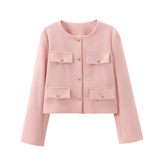 Damen Modische Kurzjacke mit dekorativen Knöpfen und praktischen Taschen EB