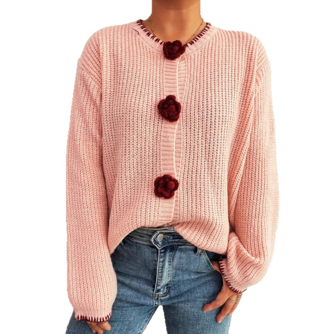 Damen Strickjacke mit floralen Knopfdetails und lässigem Schnitt EB