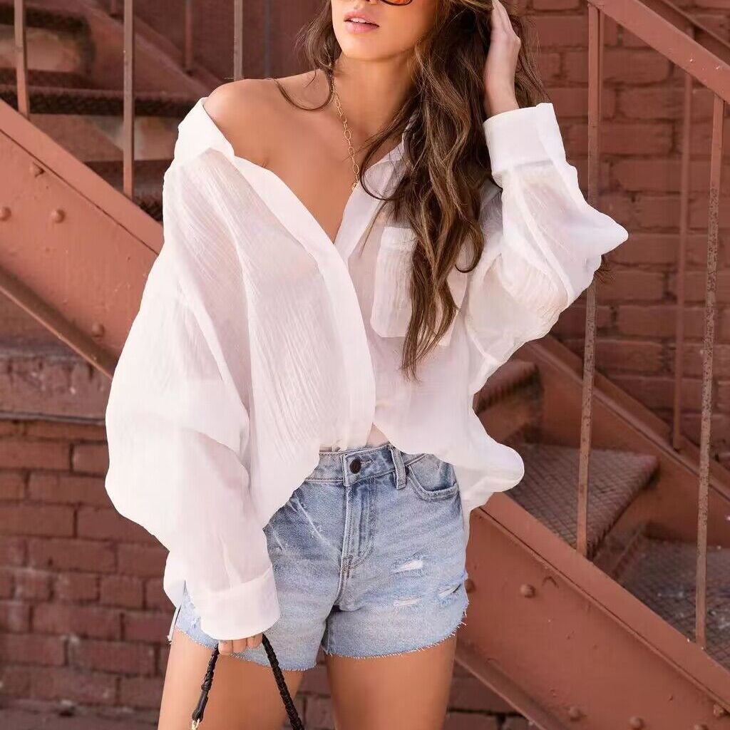 Damen lässige Bluse mit einem Schulterdesign und weitem Schnitt EB