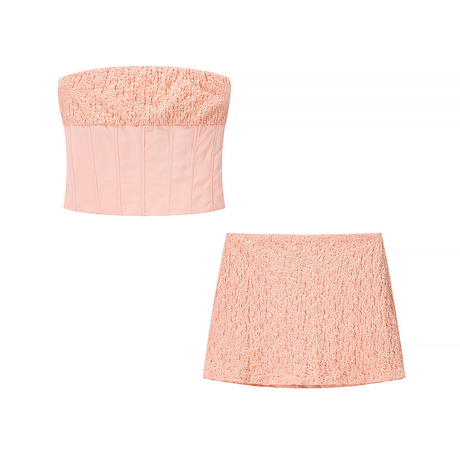 Damen Crop-Top und Miniröcke-Set mit elegantem Rüschenstil EB