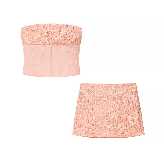 Damen Crop-Top und Miniröcke-Set mit elegantem Rüschenstil EB