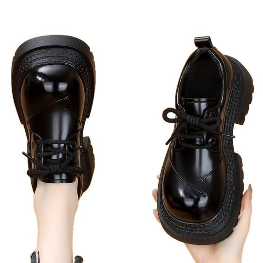 Damen Modische Derby-Schnürschuhe mit robuster Sohle und glänzender Oberflächenstruktur EB