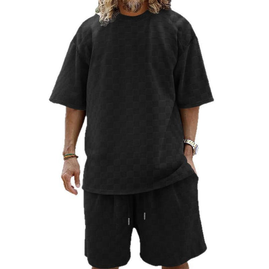 Unisex nan strukturiertes Relief-Set aus wabenartigem Jersey mit übergroßem Shirt und knielangen Shorts EB