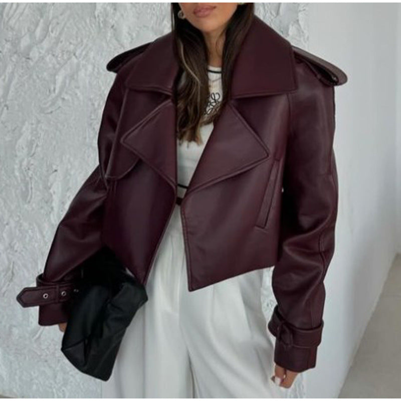 Damen modische Bikerjacke im Oversized-Stil mit Volumenärmeln EB