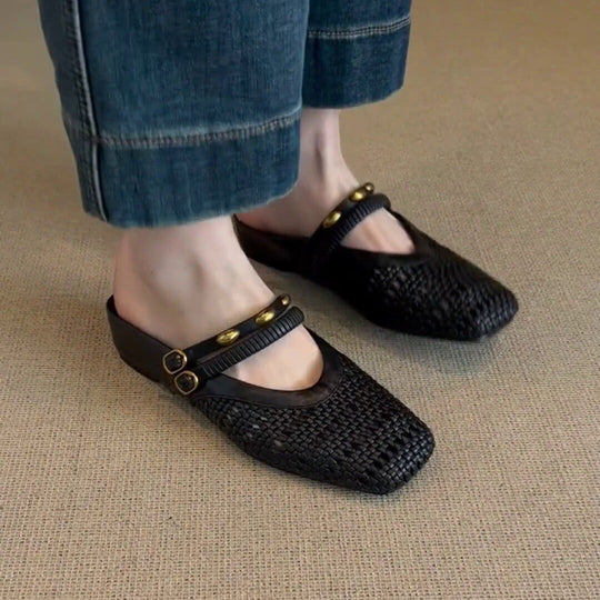Damen elegante Sling-Pantoletten mit dekorativen Riemen und komfortablem Fußbett EB