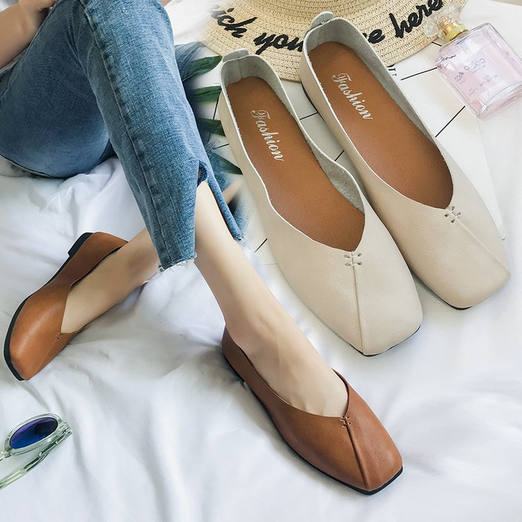 Damen nan quadratische Ballerina-Slipper aus weichem Kunstleder mit gepolstertem Komfortfußbett EB