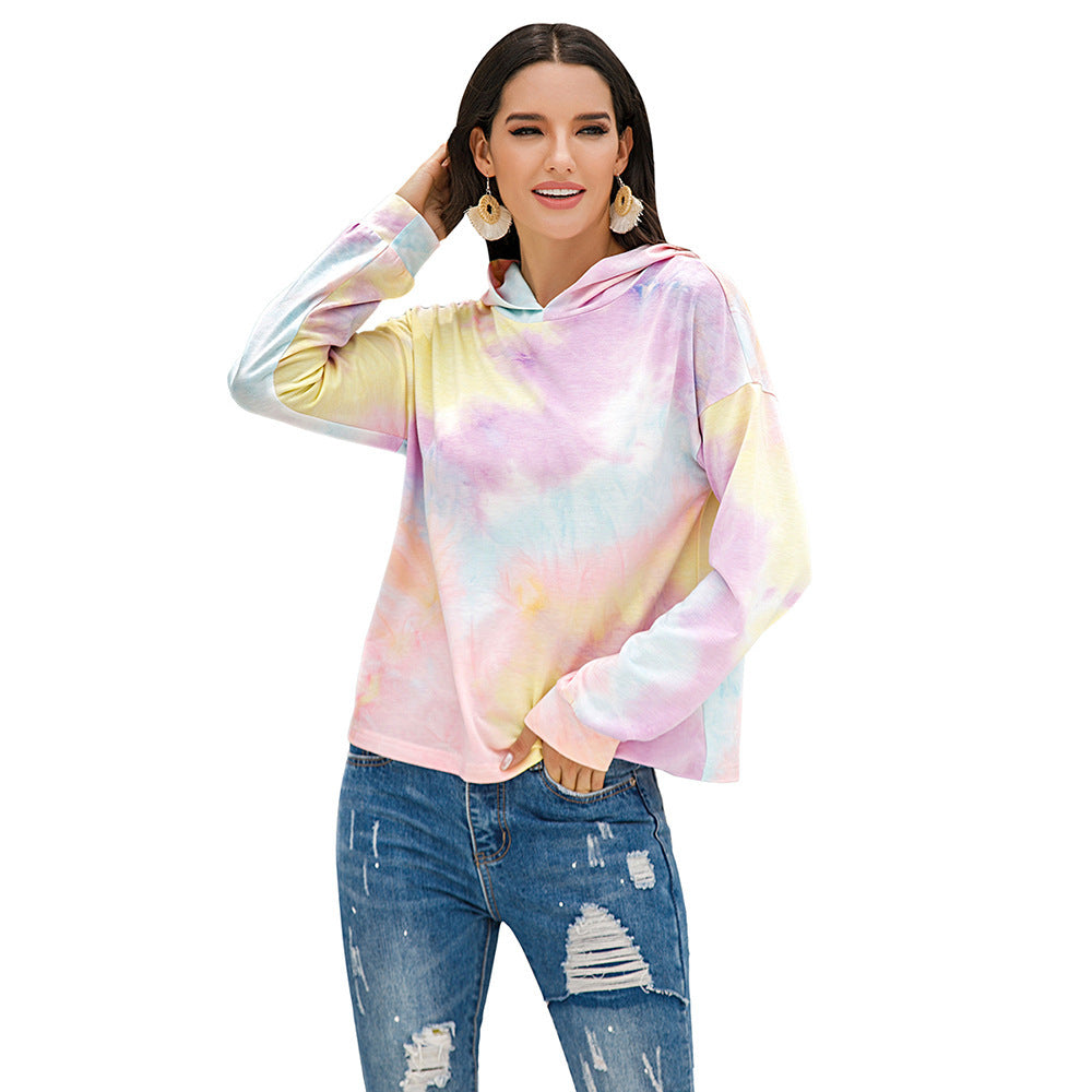 Damen lässiger Kapuzenpullover mit modernem Tie-Dye-Design EB