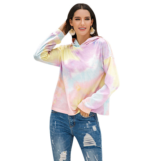 Damen lässiger Kapuzenpullover mit modernem Tie-Dye-Design EB