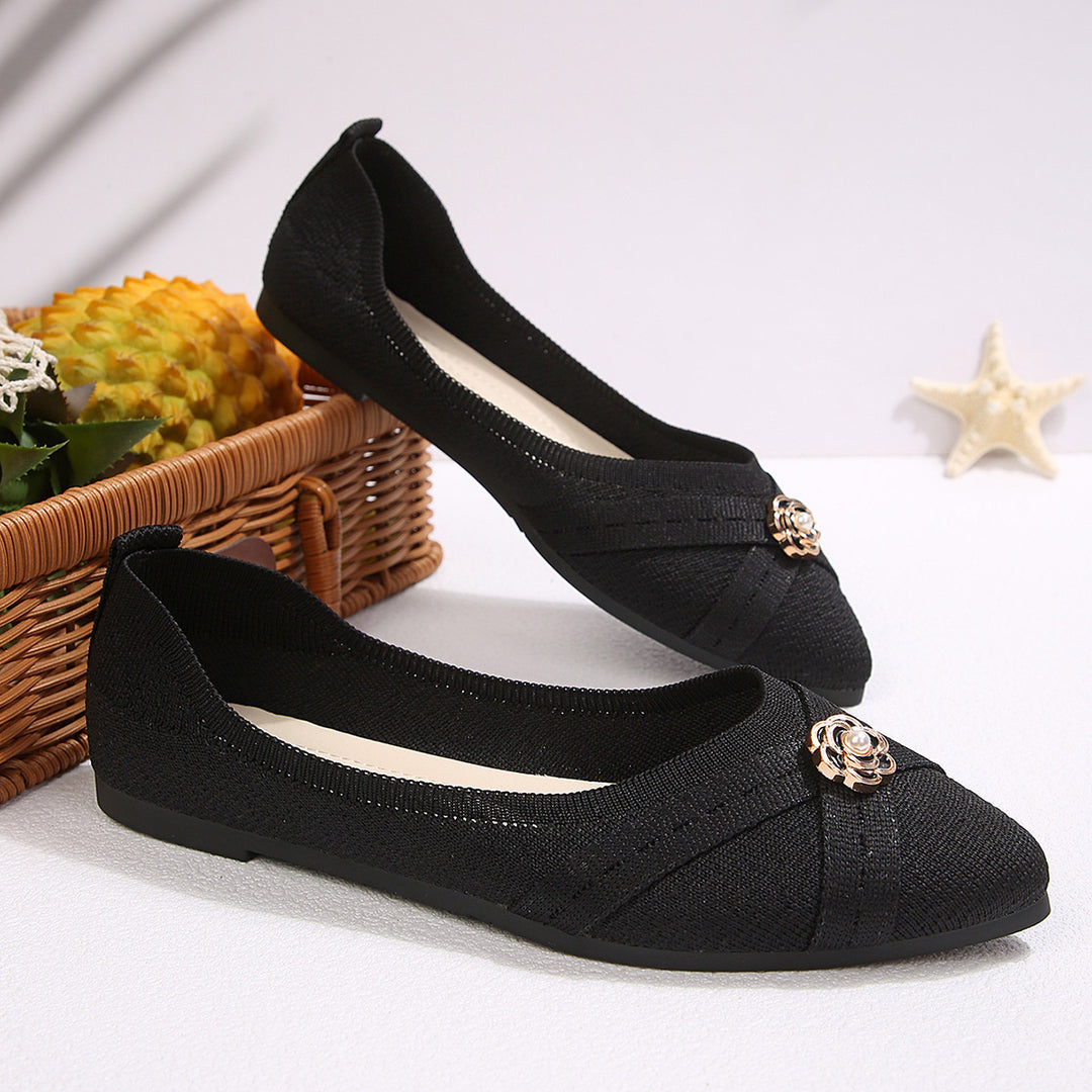 Damen Fashionable Ballerinas mit elegantem Blütenapplikation EB