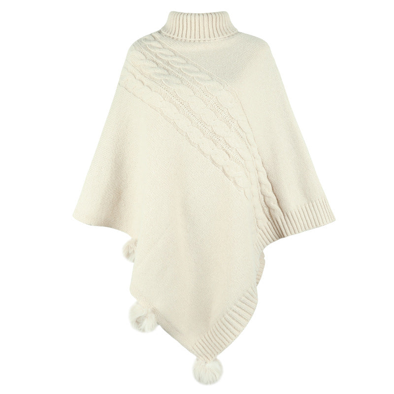 Damen Poncho mit modernem Zopfdesign und einem hohen Kragen EB