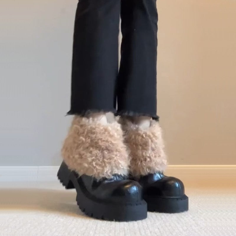 Damen modische Plateau-Stiefel mit flauschigem Schafteil und robuster Sohle EB