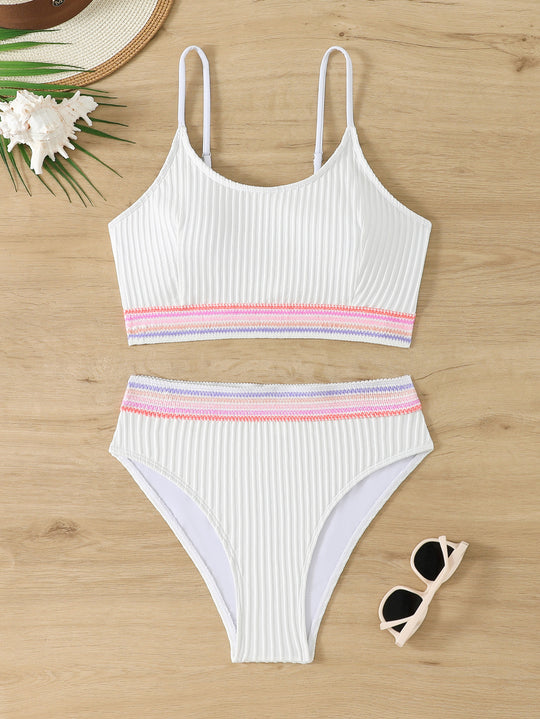 Damen Sportliches Bikini-Set mit modischem Rippdesign und elastischem Bund EB