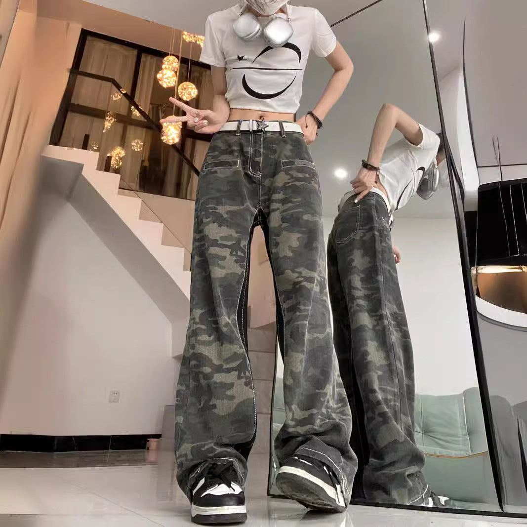Damen Cargohose im modischen Camouflage-Design mit weiten Beinen und lässiger Passform EB