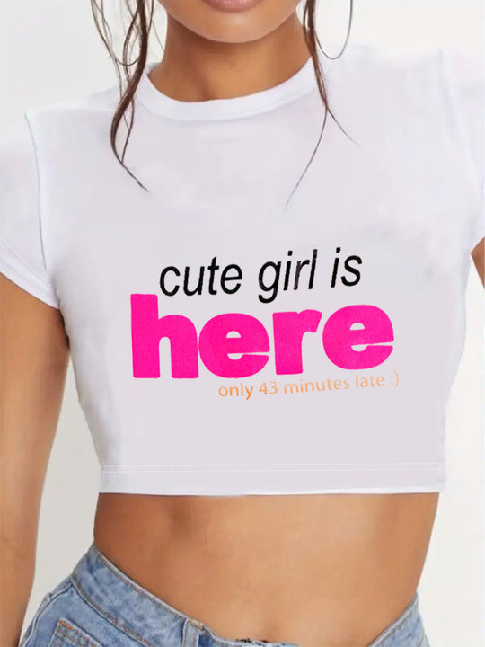 Damen Crop-T-Shirt mit auffälligem Statement-Print EB 1777452337