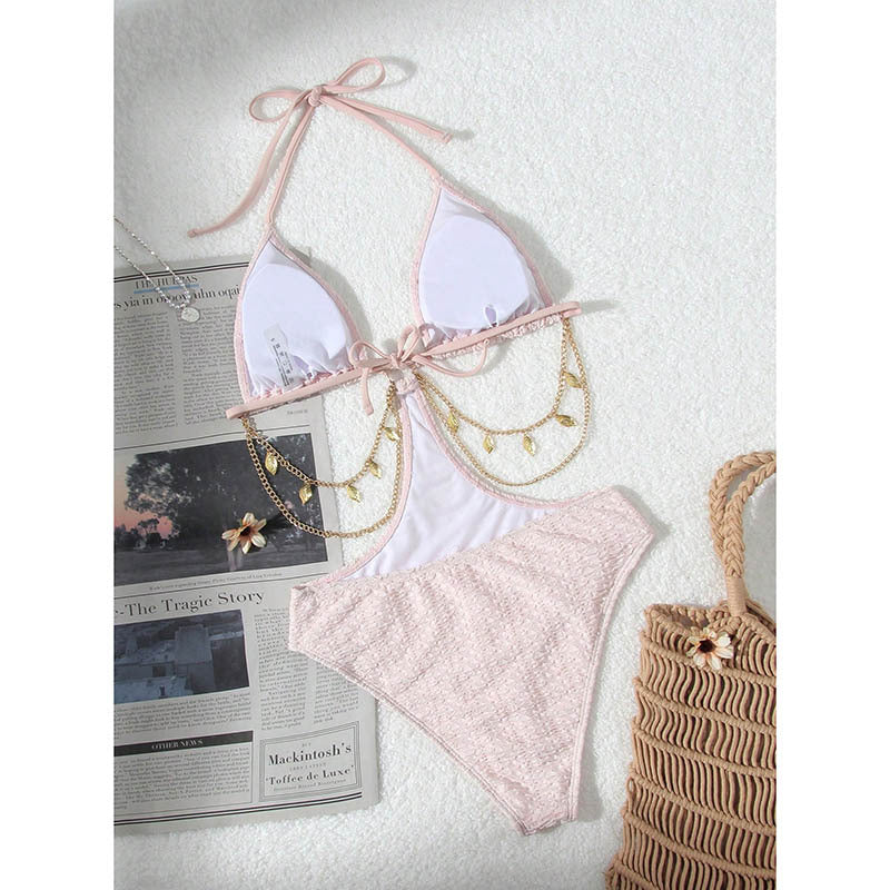 Damen Triangel-Bikini mit modischem Kettenakzent und verstellbaren Trägern EB