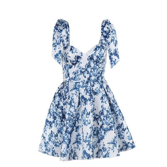 Damen verspieltes Blumenkleid mit Puffärmeln und Rüschendetails EB