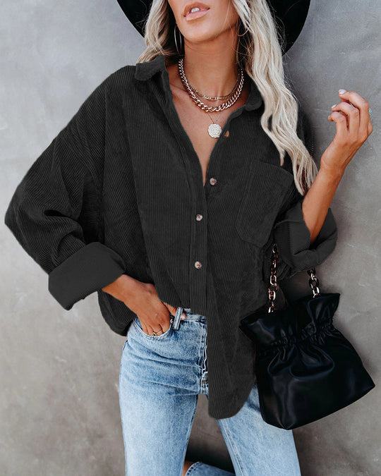 Damen lässige Cordhemdbluse EB