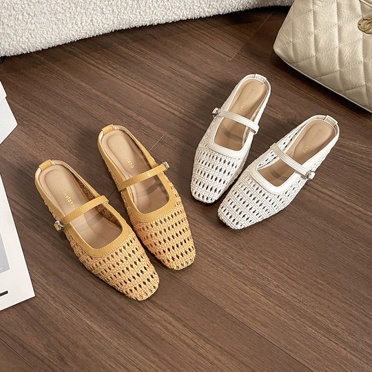 Damen elegante Mules mit geflochtenem Design und verstellbarem Riemen EB