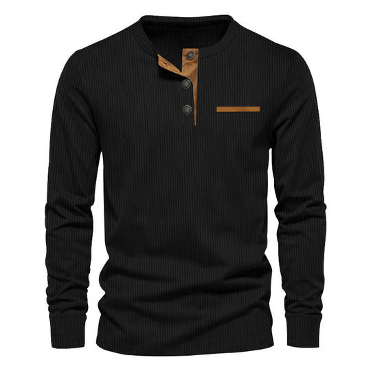 Herren strukturiertes Langarmshirt mit modischem Henley-Kragen EB