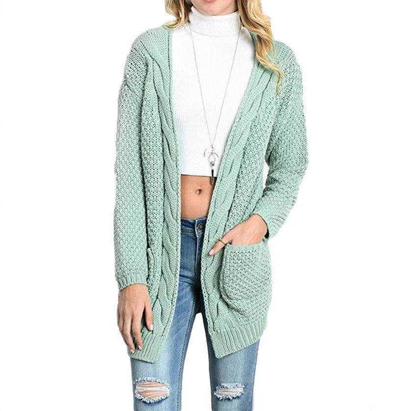Damen Grober Strickcardigan mit offener Front und praktischen Taschen EB