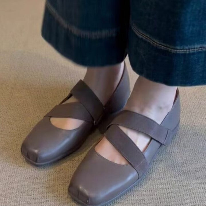 Damen Ballerinas mit elastischen Riemen und weichem Innenfutter EB