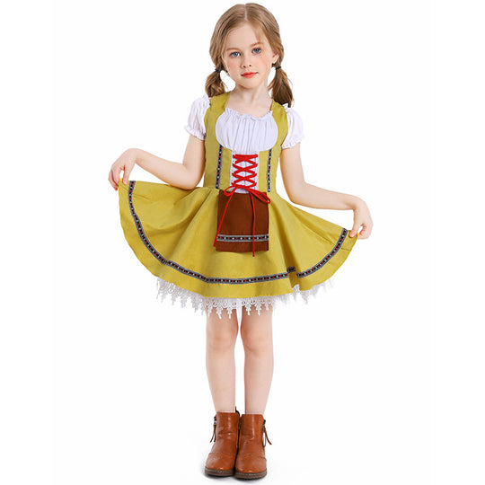 Damen nan traditionelles Kinderdirndl mit Schnürmieder, Spitzenunterrock und dekorativer Schürze EB