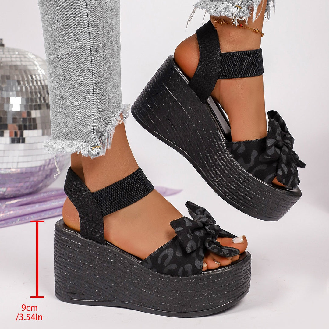 Damen Wedge-Sandalen mit dekorativer Schleifen-Optik und atmungsaktivem Obermaterial EB