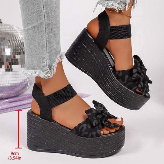 Damen Wedge-Sandalen mit dekorativer Schleifen-Optik und atmungsaktivem Obermaterial EB