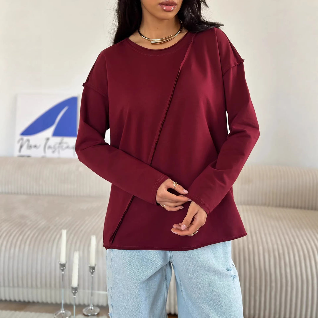 Damen Oversized Longsleeve mit schräger Naht und überschnittenen Schultern EB
