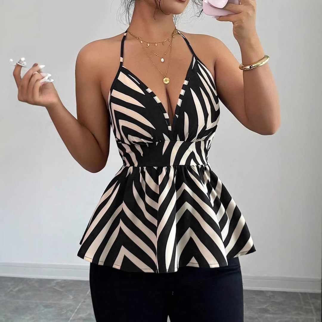 Damen Peplum-Top mit dekorativem V-Ausschnitt EB