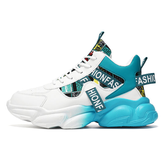 Unisex modische Plateau‑Chunky‑Sneaker mit grafischem Print, verstärkter Fersenlasche und dämpfender Hohlkammersohle EB
